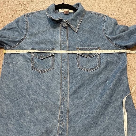 Vintage Abercrombie & Fitch Denim Shirt Western Snap Button Down Blue Size Large - Picture 8 of 9
